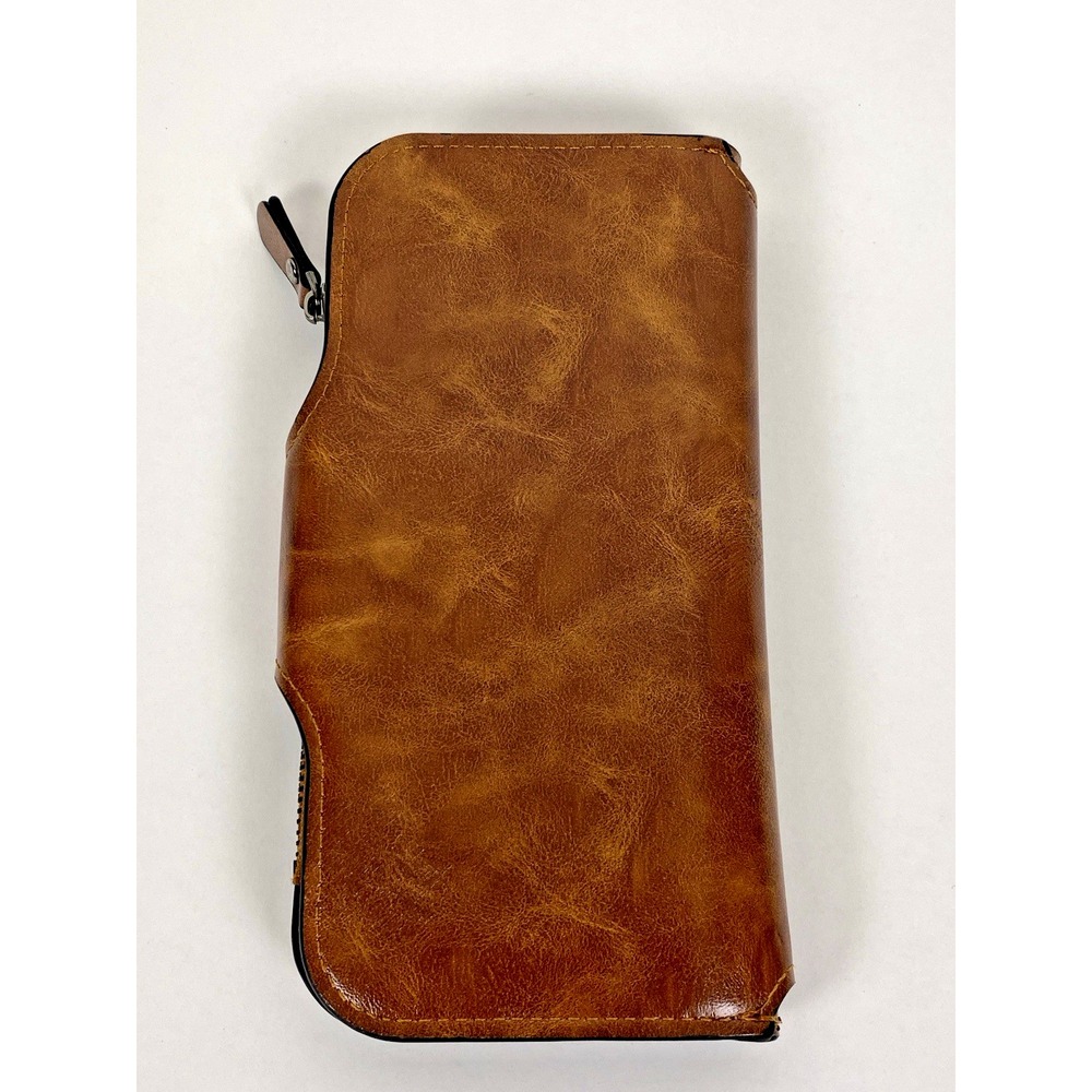 Menbense Minimalistic Oilwax PU Leather Ladies 7" Long Wallet Brown - Picture 6 of 7